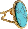 Geometric Oval Statement Ring for Women Open Band Wrap Finger Rings - Blue