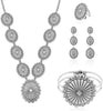 4 PCS Western Turquoise Jewelry for Women Boho Vintage Navajo Pearl Necklace Earring Bracelet Ring Set Country Cowgirl Accessories for Gift - J-Silver