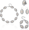 4 PCS Western Turquoise Jewelry for Women Boho Vintage Navajo Pearl Necklace Earring Bracelet Ring Set Country Cowgirl Accessories for Gift - L-White