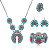 4 PCS Western Turquoise Jewelry for Women Boho Vintage Navajo Pearl Necklace Earring Bracelet Ring Set Country Cowgirl Accessories for Gift - M-Blue