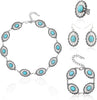 4 PCS Western Turquoise Jewelry for Women Boho Vintage Navajo Pearl Necklace Earring Bracelet Ring Set Country Cowgirl Accessories for Gift - L-Blue