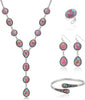4 PCS Western Turquoise Jewelry for Women Boho Vintage Navajo Pearl Necklace Earring Bracelet Ring Set Country Cowgirl Accessories for Gift - R-Magenta