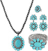 4 PCS Western Turquoise Jewelry for Women Boho Vintage Navajo Pearl Necklace Earring Bracelet Ring Set Country Cowgirl Accessories for Gift - A-Blue