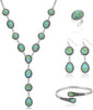 4 PCS Western Turquoise Jewelry for Women Boho Vintage Navajo Pearl Necklace Earring Bracelet Ring Set Country Cowgirl Accessories for Gift - R-Green