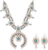 4 PCS Western Turquoise Jewelry for Women Boho Vintage Navajo Pearl Necklace Earring Bracelet Ring Set Country Cowgirl Accessories for Gift - O-White（No Bracelet No Ring）