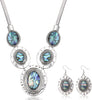 4 PCS Western Turquoise Jewelry for Women Boho Vintage Navajo Pearl Necklace Earring Bracelet Ring Set Country Cowgirl Accessories for Gift - Q-Blue（No Bracelet No Ring）