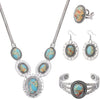 4 PCS Western Turquoise Jewelry for Women Boho Vintage Navajo Pearl Necklace Earring Bracelet Ring Set Country Cowgirl Accessories for Gift - V-Blue