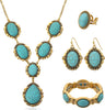 4 PCS Western Turquoise Jewelry for Women Boho Vintage Navajo Pearl Necklace Earring Bracelet Ring Set Country Cowgirl Accessories for Gift - W-Blue