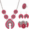 4 PCS Western Turquoise Jewelry for Women Boho Vintage Navajo Pearl Necklace Earring Bracelet Ring Set Country Cowgirl Accessories for Gift - M-Magenta