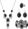 4 PCS Western Turquoise Jewelry for Women Boho Vintage Navajo Pearl Necklace Earring Bracelet Ring Set Country Cowgirl Accessories for Gift - X-Black