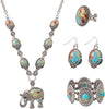 4 PCS Western Turquoise Jewelry for Women Boho Vintage Navajo Pearl Necklace Earring Bracelet Ring Set Country Cowgirl Accessories for Gift - Z-Blue