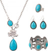 4 PCS Western Turquoise Jewelry for Women Boho Vintage Navajo Pearl Necklace Earring Bracelet Ring Set Country Cowgirl Accessories for Gift - Y-Blue