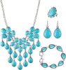 4 PCS Western Turquoise Jewelry for Women Boho Vintage Navajo Pearl Necklace Earring Bracelet Ring Set Country Cowgirl Accessories for Gift - C-Blue