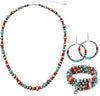 4 PCS Western Turquoise Jewelry for Women Boho Vintage Navajo Pearl Necklace Earring Bracelet Ring Set Country Cowgirl Accessories for Gift - D-Blue（No Ring）
