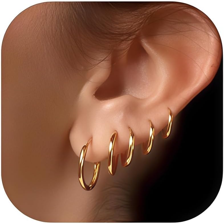 Small Gold Huggie Hoop Earrings Set for Women Stackable - main view