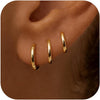 Small Gold Huggie Hoop Earrings Set for Women Stackable - 3 Pairs-Gold-7mm 8mm 9mm (Thin)