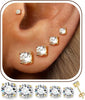 5 Pairs 14K Gold Plated Stud Earrings for Women, CZ Multiple Piercing Set - main view