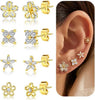 5 Pairs 14K Gold Plated Stud Earrings for Women, CZ Multiple Piercing Set