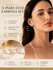 5 Pairs 14K Gold Plated Stud Earrings for Women, CZ Multiple Piercing Set - view 3