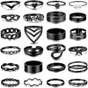 25 Pcs Gold Stackable Ring Set for Women, Chunky Knuckle Finger Midi Rings, Silver Simple Stacking Cute Rings Pack Trendy Stuff Jewelry Gift - 25 Black chunky rings