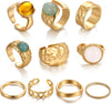 25 Pcs Gold Stackable Ring Set for Women, Chunky Knuckle Finger Midi Rings, Silver Simple Stacking Cute Rings Pack Trendy Stuff Jewelry Gift - 10 Chunky gold gem rings