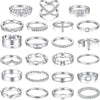 25 Pcs Gold Stackable Ring Set for Women, Chunky Knuckle Finger Midi Rings, Silver Simple Stacking Cute Rings Pack Trendy Stuff Jewelry Gift - 23 Silver sparkling rings