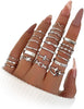 25 Pcs Gold Stackable Ring Set for Women, Chunky Knuckle Finger Midi Rings, Silver Simple Stacking Cute Rings Pack Trendy Stuff Jewelry Gift - 24 Silver thin rings