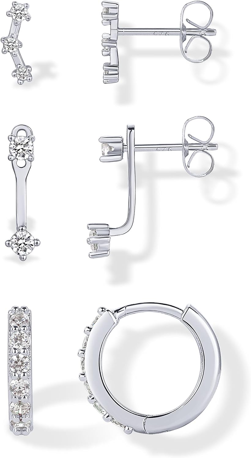 18K Gold Plated 3 Pairs Earrings for Women, Stud Huggie Piercing Set - main view