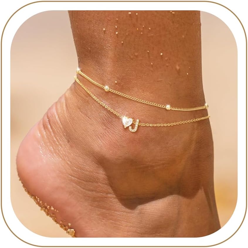 Initial Heart Diamond Anklets for Women - main view