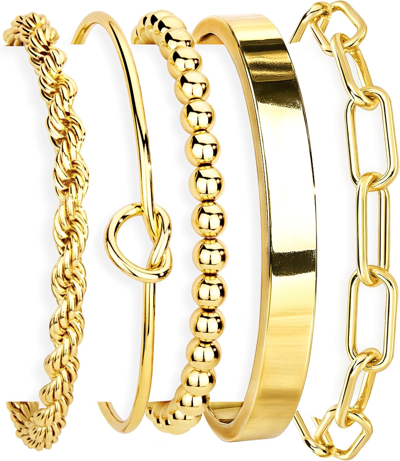Gold Bracelets Set for Women with 14K Gold Plated Sterling Silver Chunky Cuff Bracelet Stackable Gold Bangles Bracelet - main view