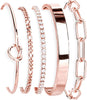 Gold Bracelets Set for Women with 14K Gold Plated Sterling Silver Chunky Cuff Bracelet Stackable Gold Bangles Bracelet - Rose Gold-cz set