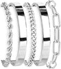 Gold Bracelets Set for Women with 14K Gold Plated Sterling Silver Chunky Cuff Bracelet Stackable Gold Bangles Bracelet - Silver-cuff set