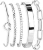 Gold Bracelets Set for Women with 14K Gold Plated Sterling Silver Chunky Cuff Bracelet Stackable Gold Bangles Bracelet - Silver-cz set