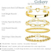 Gold Bracelets Set for Women with 14K Gold Plated Sterling Silver Chunky Cuff Bracelet Stackable Gold Bangles Bracelet - view 3