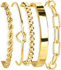 Gold Bracelets Set for Women with 14K Gold Plated Sterling Silver Chunky Cuff Bracelet Stackable Gold Bangles Bracelet - Gold-beaded set