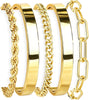 Gold Bracelets Set for Women with 14K Gold Plated Sterling Silver Chunky Cuff Bracelet Stackable Gold Bangles Bracelet - Gold-cuff set