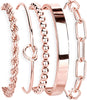 Gold Bracelets Set for Women with 14K Gold Plated Sterling Silver Chunky Cuff Bracelet Stackable Gold Bangles Bracelet - Rose Gold-beaded set