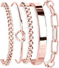 Gold Bracelets Set for Women with 14K Gold Plated Sterling Silver Chunky Cuff Bracelet Stackable Gold Bangles Bracelet - Rose Gold-paperclip