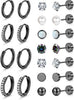 Flat Back Earrings for Women Earring Studs Hoops - Black Tone