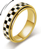 Checkered Fidget Ring for Adults - 18K Gold Plated Stainless Steel Rotating Spinner Jewelry, Anxiety & Stress Relief Gift for Women ( Black and White - main view