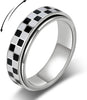Checkered Fidget Ring for Adults - 18K Gold Plated Stainless Steel Rotating Spinner Jewelry, Anxiety & Stress Relief Gift for Women ( Black and White - Checkerboard Ring_Silver size 6