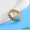 Checkered Fidget Ring for Adults - 18K Gold Plated Stainless Steel Rotating Spinner Jewelry, Anxiety & Stress Relief Gift for Women ( Black and White - view 5