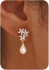 Pearl Earrings-14K Gold Plated Dainty Pearl Drop Simple Wedding CZ Dangle Dangling Cute Stud Earrings for Brides Earrings for Women Gifts - CZ flowers Pearl Earrings