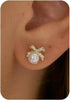 Pearl Earrings-14K Gold Plated Dainty Pearl Drop Simple Wedding CZ Dangle Dangling Cute Stud Earrings for Brides Earrings for Women Gifts - CZ Bow Pearl Earrings
