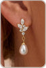 Pearl Earrings-14K Gold Plated Dainty Pearl Drop Simple Wedding CZ Dangle Dangling Cute Stud Earrings for Brides Earrings for Women Gifts - G-CZ Leaf Pearl Earrings