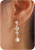 Pearl Earrings-14K Gold Plated Dainty Pearl Drop Simple Wedding CZ Dangle Dangling Cute Stud Earrings for Brides Earrings for Women Gifts - 3 Leaf Pearl Earrings