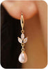 Pearl Earrings-14K Gold Plated Dainty Pearl Drop Simple Wedding CZ Dangle Dangling Cute Stud Earrings for Brides Earrings for Women Gifts - Leaf Pearl Earrings