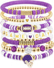 Game Day Football Charm Bracelet Stackable Sports Jewelry for Moms and Dads Football Fans - Purple