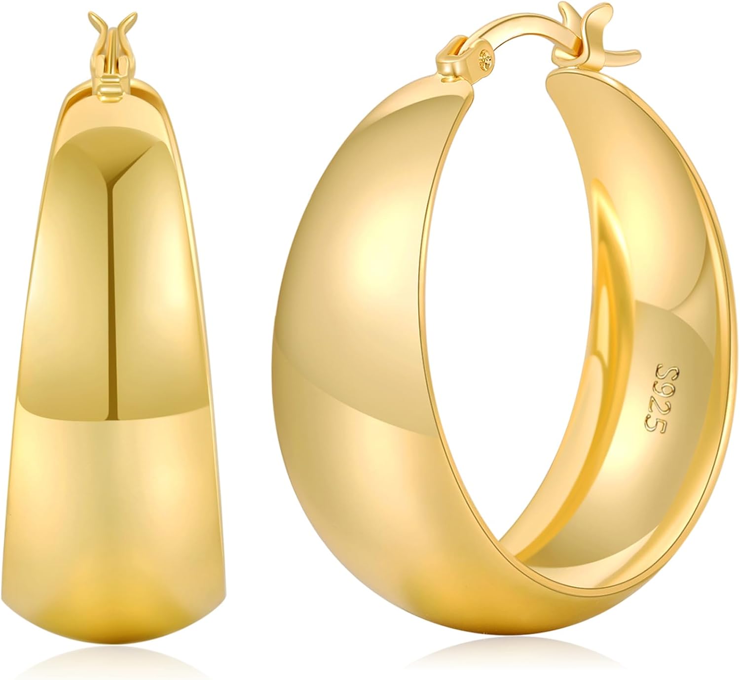 12mm Wide Thick Sterling Silver Hoop Earrings - main view