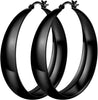 12mm Wide Thick Sterling Silver Hoop Earrings - Black-40mm